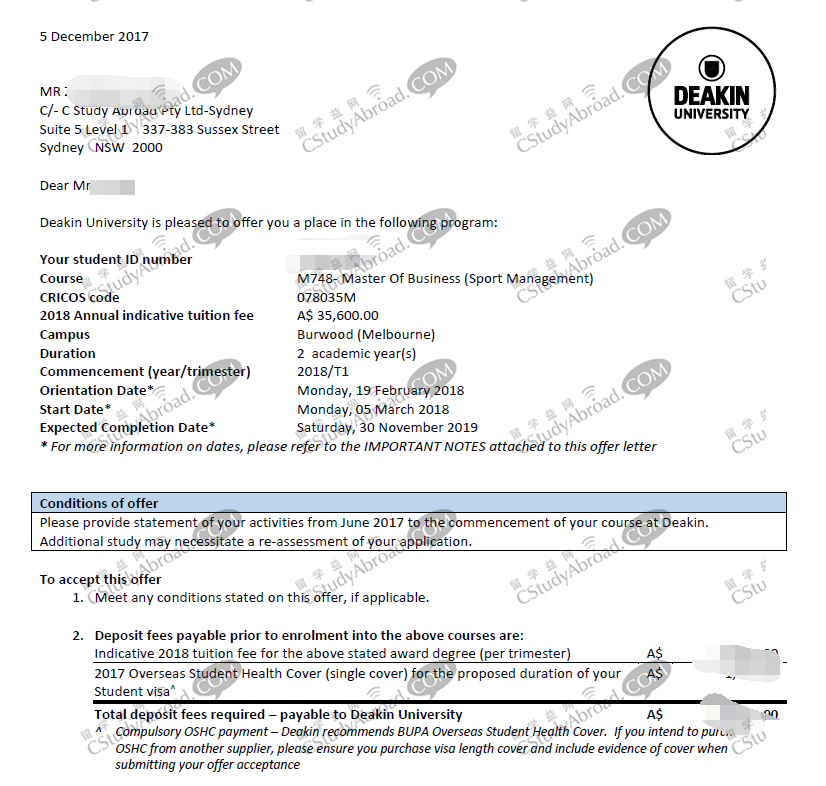 恭喜江苏张同学获迪肯大学商科硕士offer！