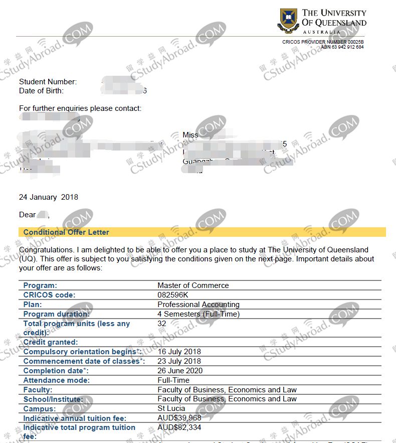 恭喜郭同学获得昆士兰大学职业会计硕士offer！