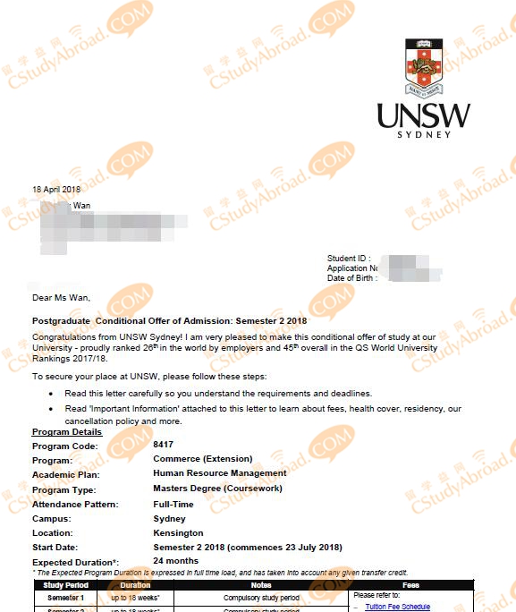 恭喜W同学获得昆士兰大学和新南威尔士大学offer！