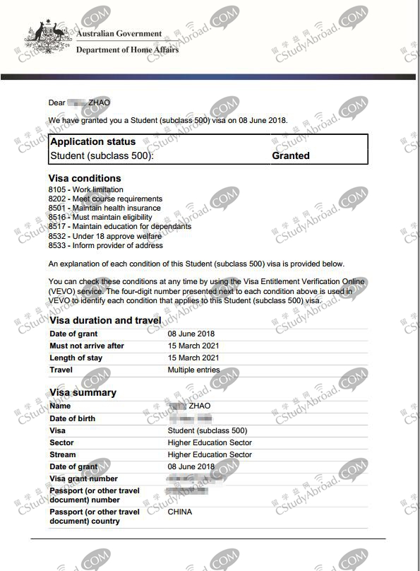 留学益网赵同学5个工作日澳洲留学签证获批！