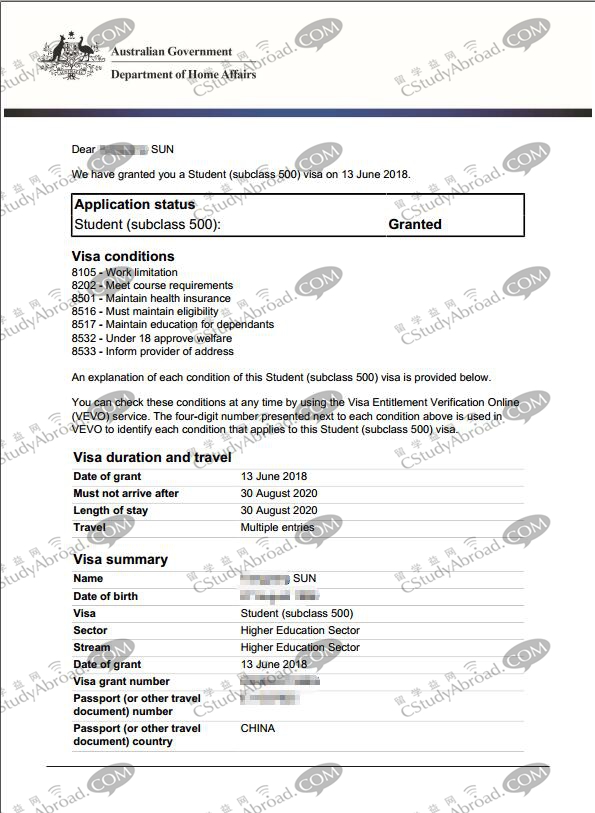 恭喜留学益网孙同学澳大利亚留学签证秒签！