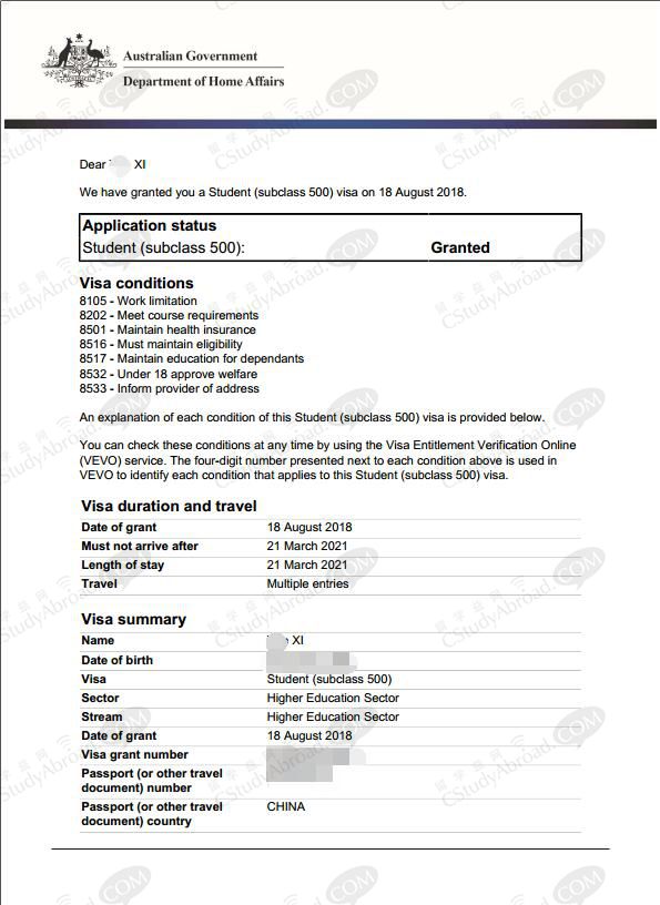  留学益网郗同学澳洲留学签证无电调准签！