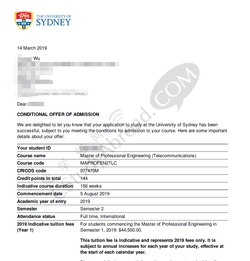 留学益网吴同学喜获两所澳洲八大名校工程硕士offer!